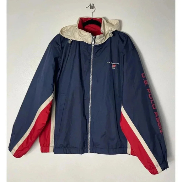 U.S Polo Assn. Vintage Mens Embroidered Logo Full Zip Hooded Jacket Blue Red XL - Picture 1 of 11
